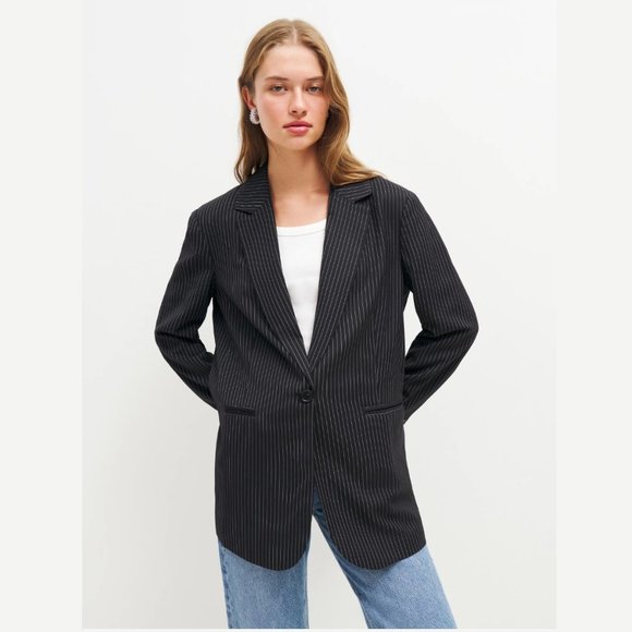 Reformation The Classic Relaxed Blazer | Black And White 🛍Thanksgiving Day Sale - Picture 5 of 10
